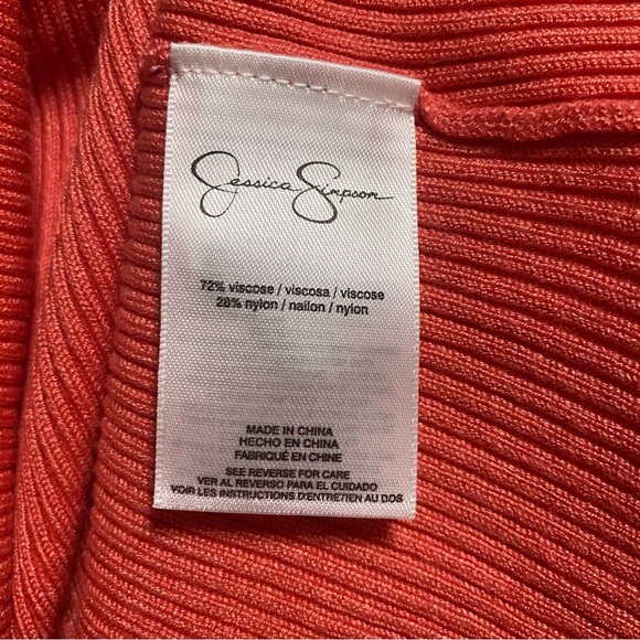 NWT Jessica Simpson Coral V Neck Ribbed Chiffon Trim Soft Stretch Sweater - Picture 7 of 7